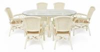 Комплект обеденный ANDREA GRAND (стол со стеклом+6 кресел+ подушки) TCH White (белый), Ткань рубчик, цвет кремовый фото Комплект обеденный ANDREA GRAND (стол со стеклом+6 кресел+ подушки) TCH White (белый), Ткань рубчик, цвет кремовый. Фото №1