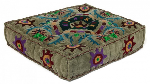 Модуль мягкий Secret De Maison SOL (mod. MA-109) cotton canvas sujani, 80х80х20см, серый с цветами. Фото №1