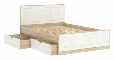 Кровать Оливия НМ 040.34-01 (1400) + Ящики НМ 040.39-01, Белое дерево, Дуб Сонома фото Кровать Оливия НМ 040.34-01 (1400) + Ящики НМ 040.39-01, Белое дерево, Дуб Сонома. Фото №2