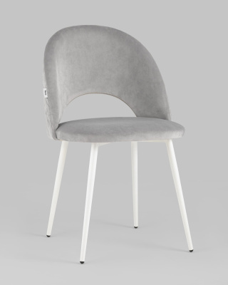Стул Меган велюр с ромбами светло-серый белые ножки. Фото №3