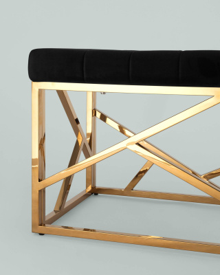 Банкетка-скамейка АРТ ДЕКО велюр черный сталь золото. Фото №5