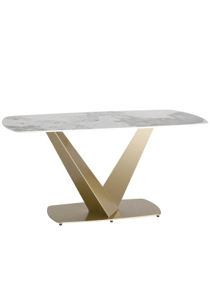 Стол обеденный Аврора 160*90 керамика светлая. Фото