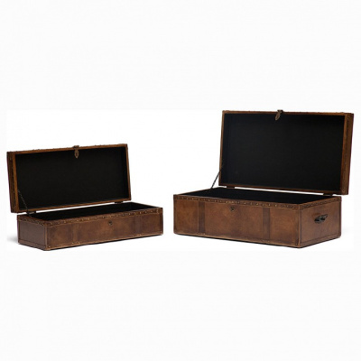 Набор из 2-х столиков - сундуков Secret De Maison ROBINZON ( mod. M-2001 ) дерево манго/кожа буйвола, 21х66х30/28х73х40см, Античный светлый фото Набор из 2-х столиков - сундуков Secret De Maison ROBINZON ( mod. M-2001 ) дерево манго/кожа буйвола, 21х66х30/28х73х40см, Античный светлый. Фото №2