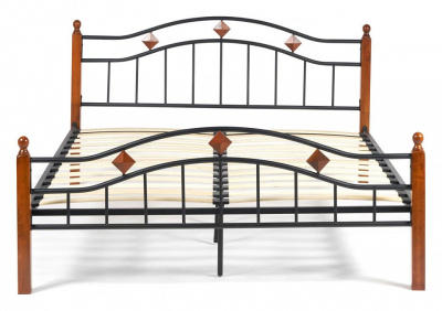 Кровать AT-126 Wood slat base дерево гевея/металл, 160*200 см (Queen bed), красный дуб/черный. Фото