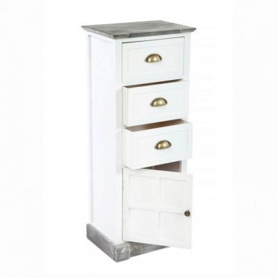 Комод с тремя ящиками и дверцей цвет каркаса Белый / Серый состаренный. Фото