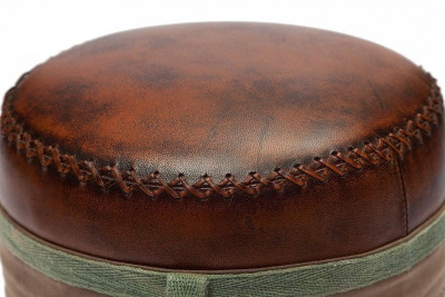 Пуф Secret De Maison CHAPELLE ( mod. M-6400 )  металл/кожа буйвола/ткань хлопок, 46 хD36см, коричневый, ткань: винтаж. Фото