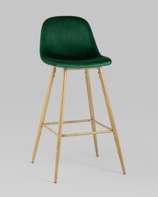 Стул барный Валенсия велюр зеленый ножки цвет дерево. Фото
